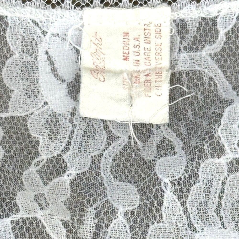 Vintage 80s Sportlite Lace Nylon Nightgown Ivory Maxi M Fairy Bridal USA - Picture 8 of 9